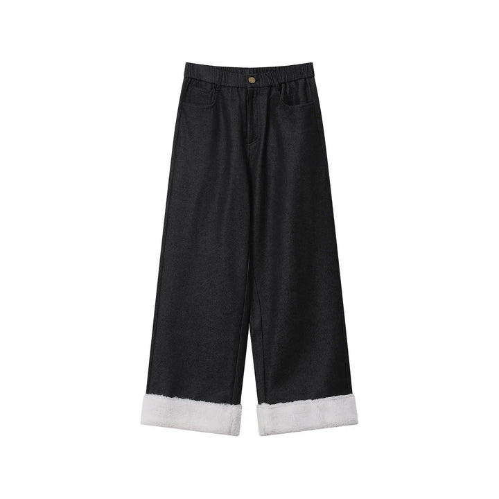 Wide-Leg Fleece-Lined Casual Pants