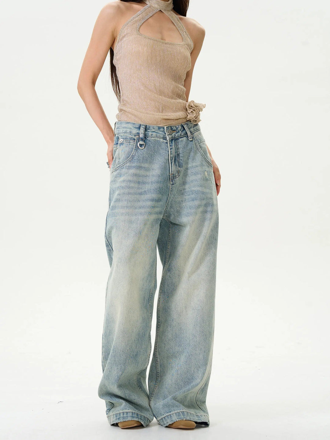 Wide-Leg High-Waist Denim Pants