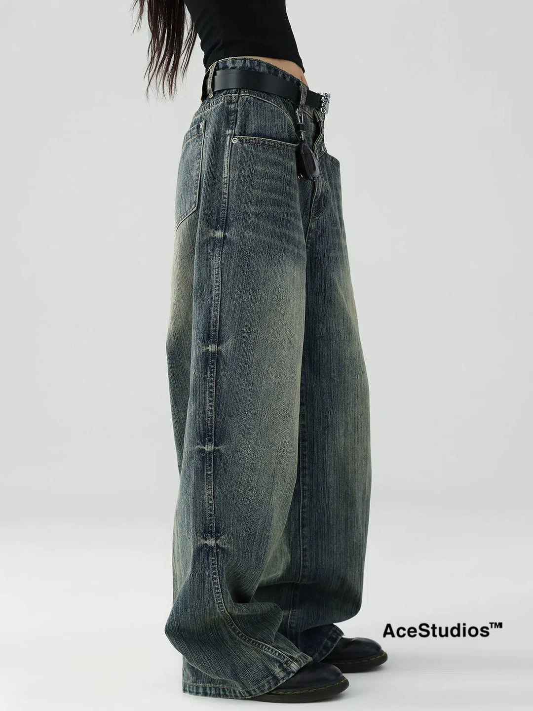 Wide-Leg High-Waist Denim Pants