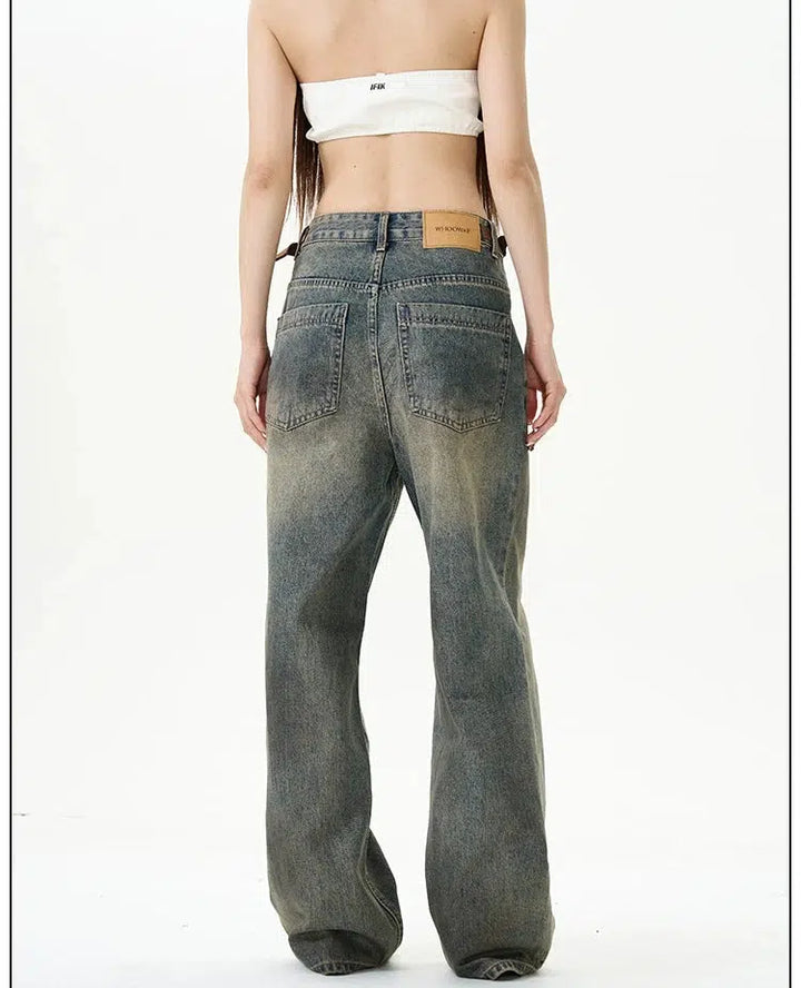 Wide-Leg High Waist Denim Pants