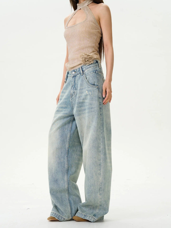 Wide-Leg High-Waist Denim Pants