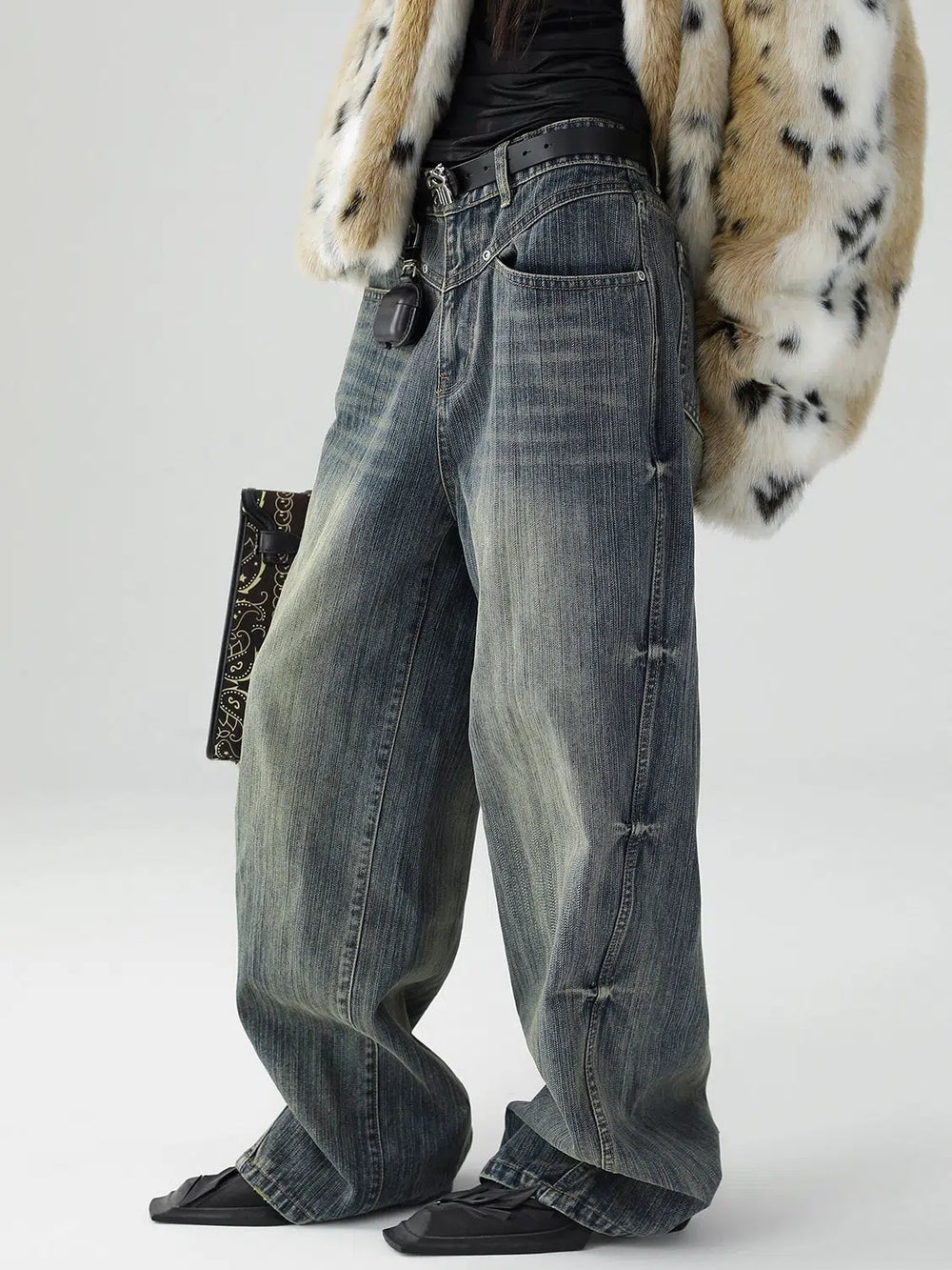 Wide-Leg High-Waist Denim Pants