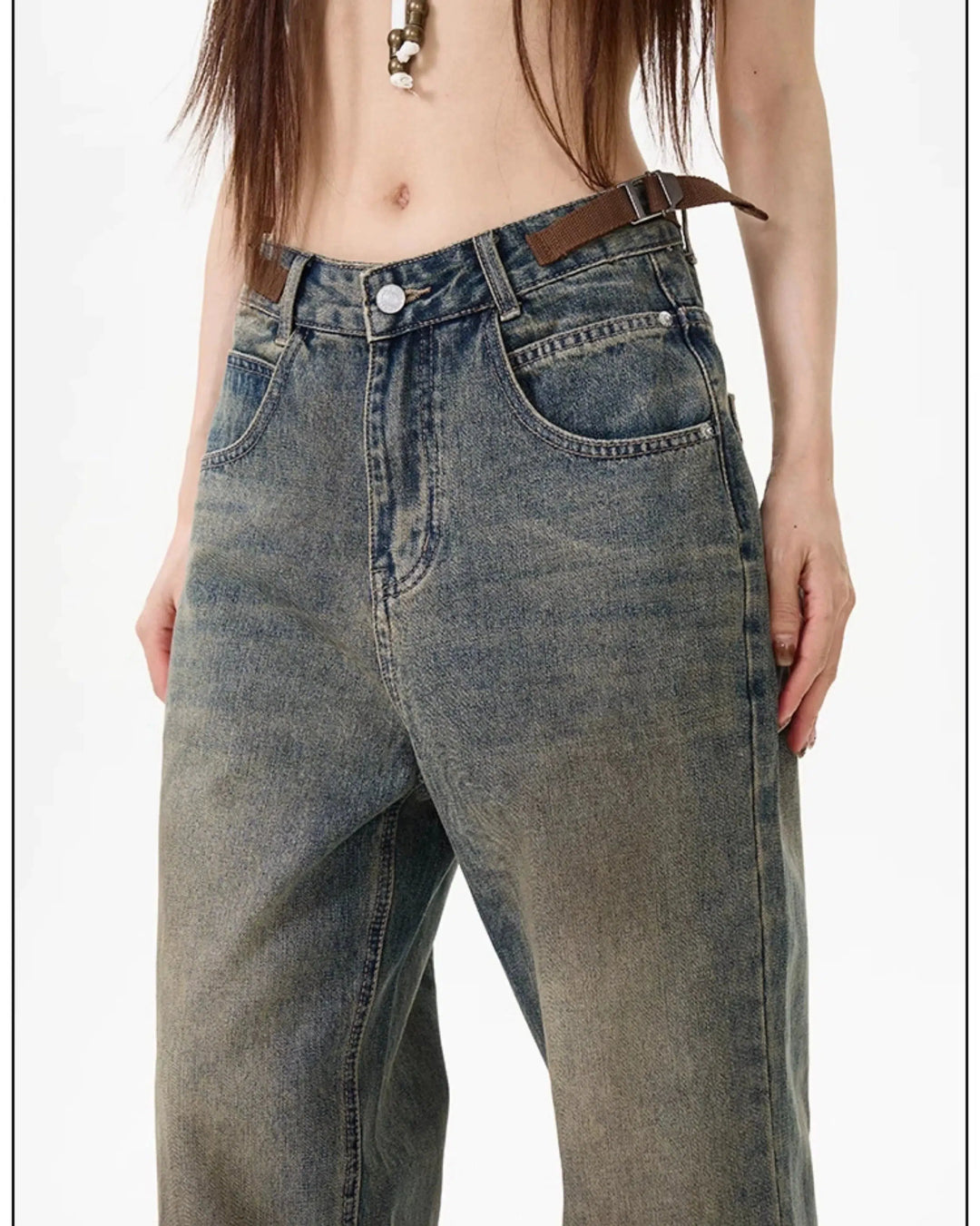 Wide-Leg High Waist Denim Pants