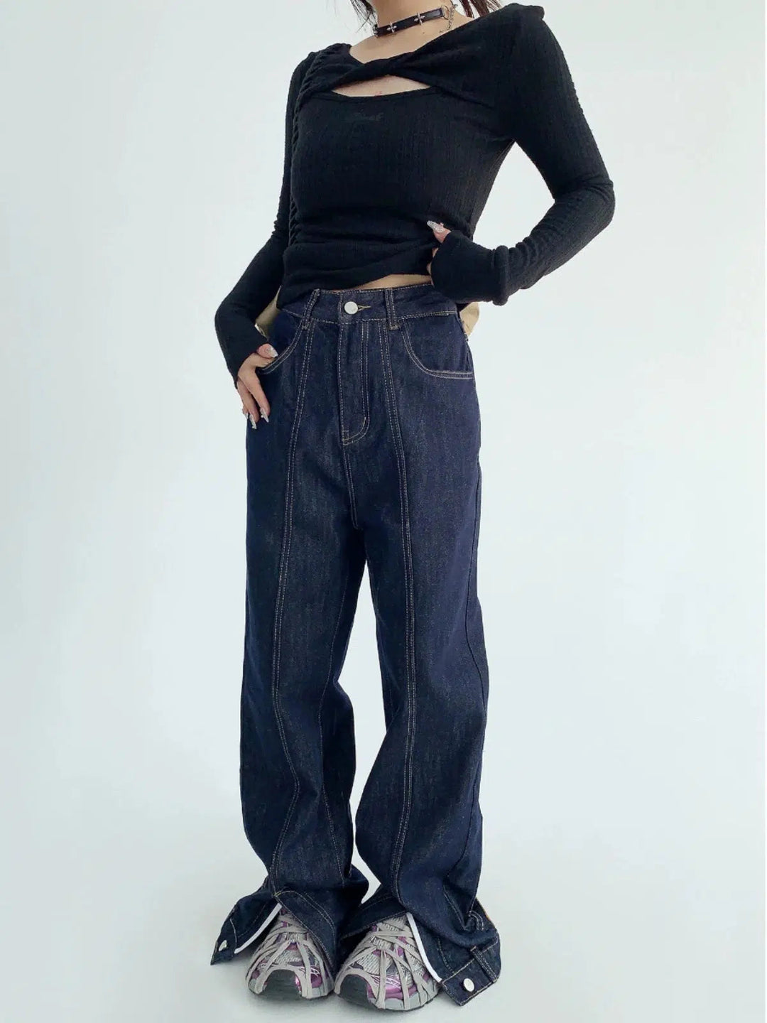 Wide-Leg High-Waisted Denim Pants