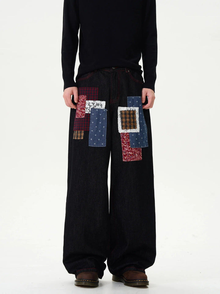 Wide-Leg Patchwork Denim Pants