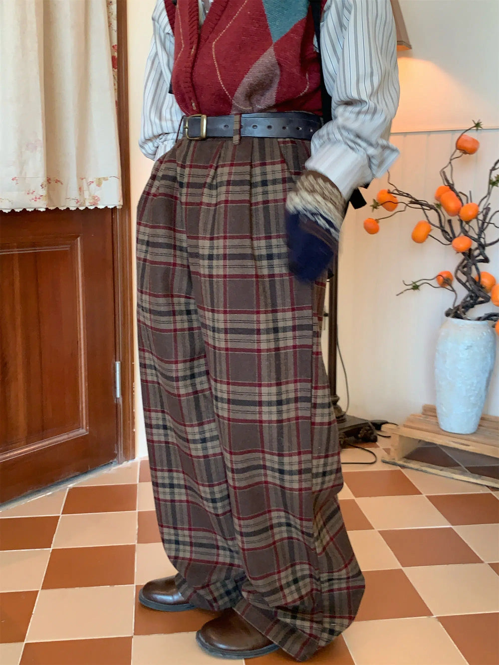 Wide Leg Plaid Pants