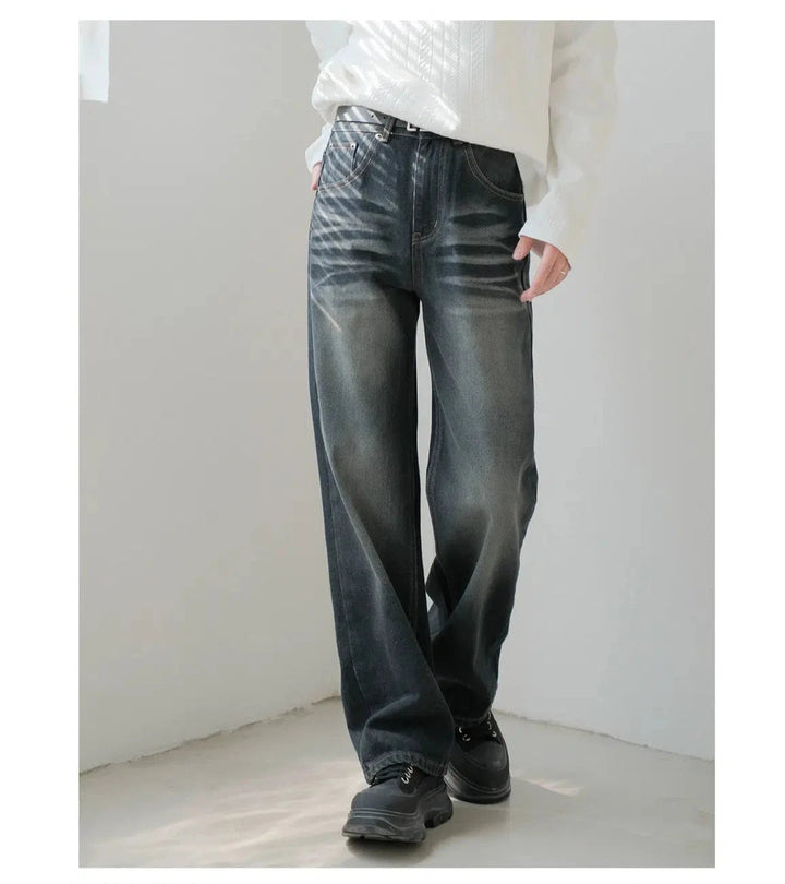 Wide-Leg Straight-leg Blue Jeans