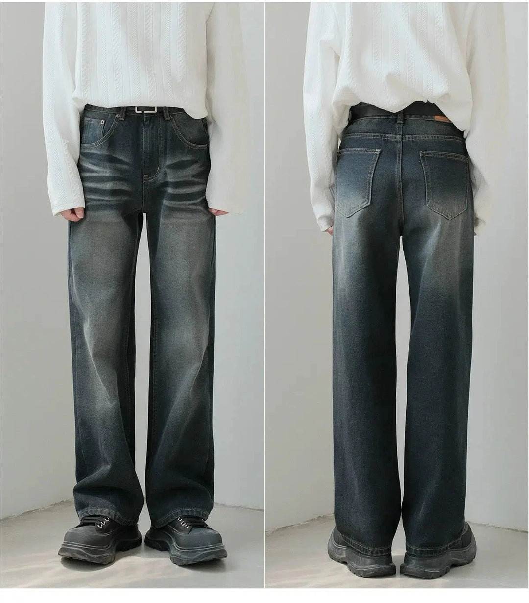 Wide-Leg Straight-leg Blue Jeans