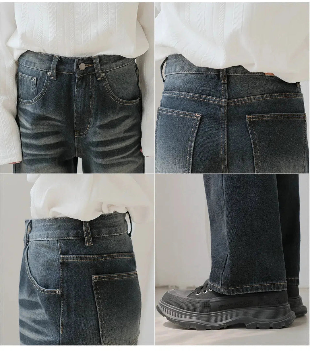 Wide-Leg Straight-leg Blue Jeans