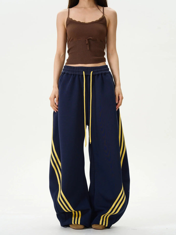 Wide-Leg Striped Casual Pants