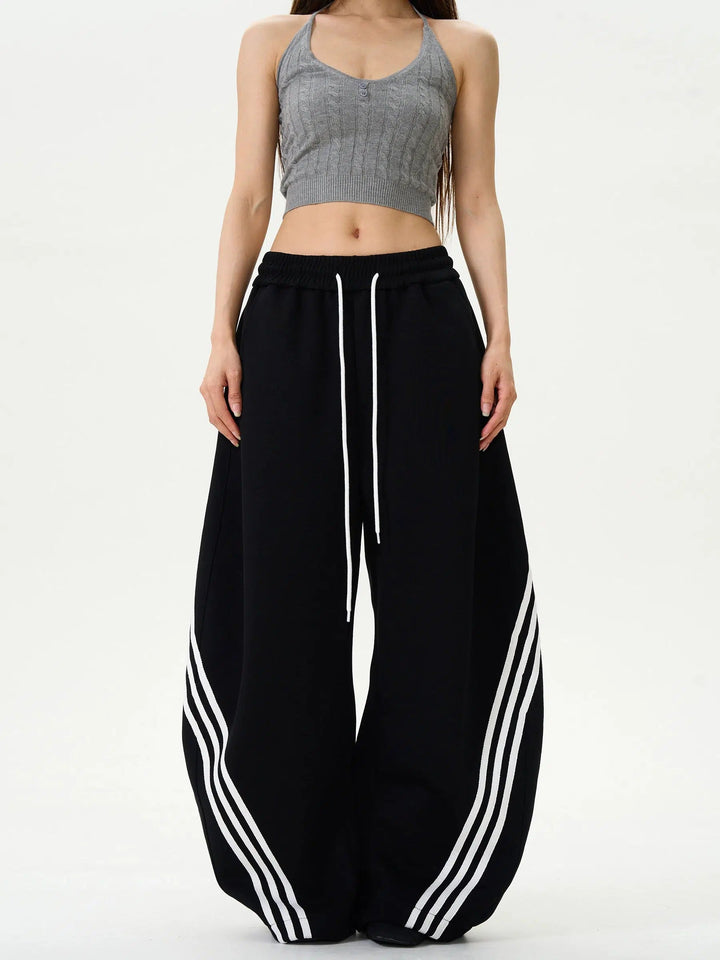 Wide-Leg Striped Casual Pants