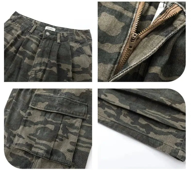 Wide-leg Camouflage Cargo Pants