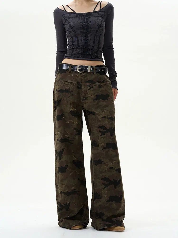 Wide-leg Camouflage Pants