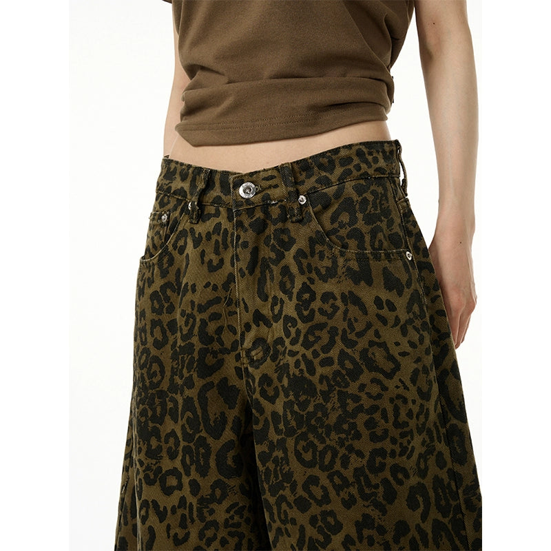 Leopard print jean shorts online