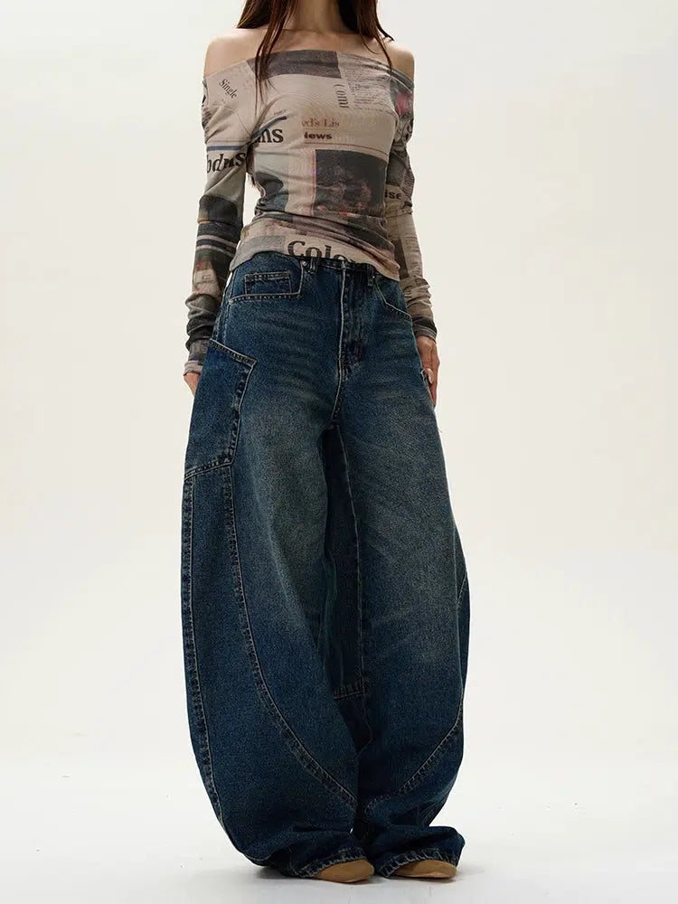 Wide-leg Scimitar Denim Pants