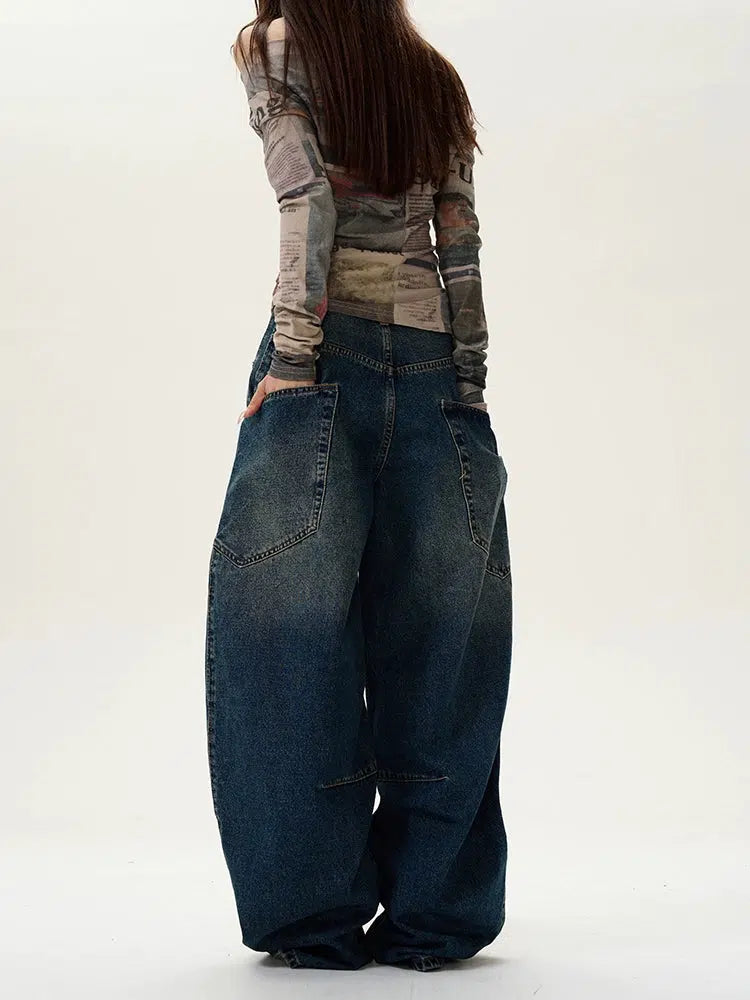 Wide-leg Scimitar Denim Pants