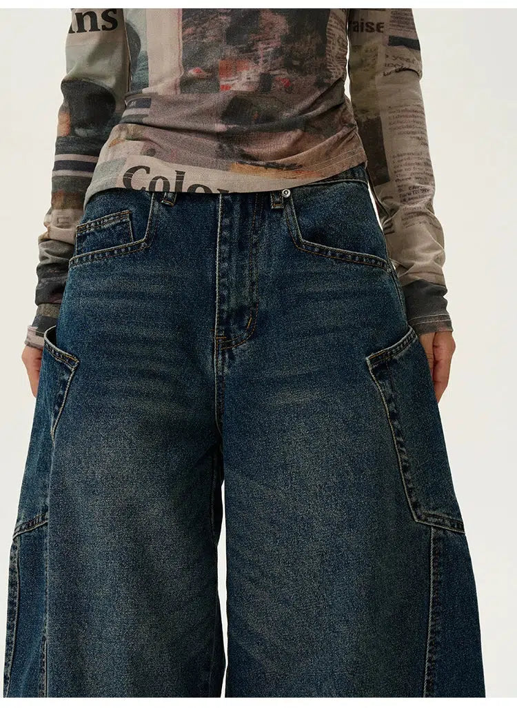 Wide-leg Scimitar Denim Pants