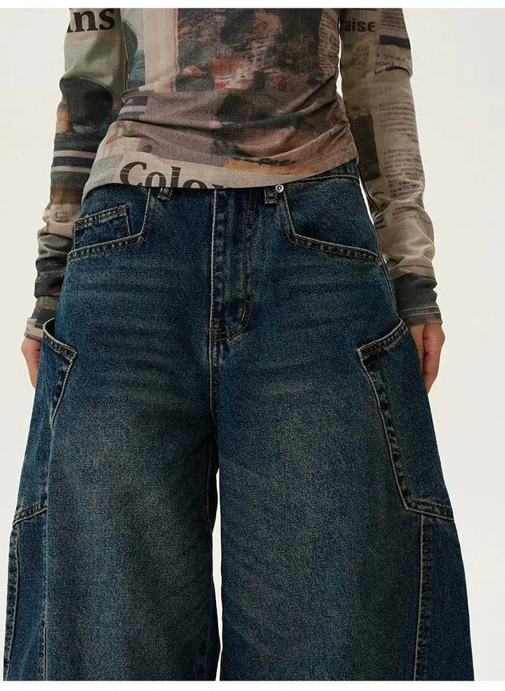 Wide-leg Scimitar Denim Pants