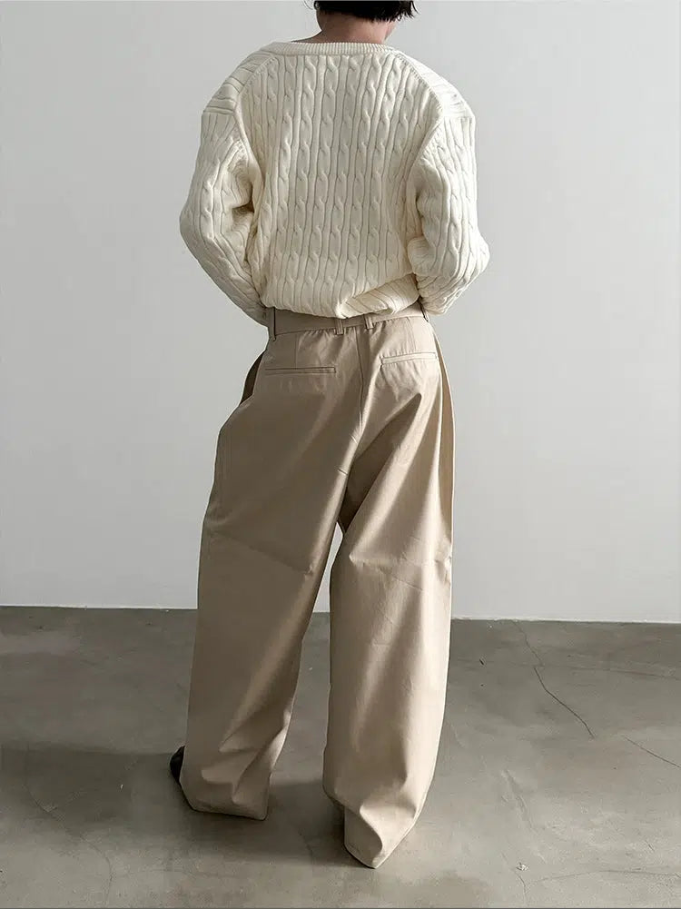 Wide-leg Straight Pleated Pants