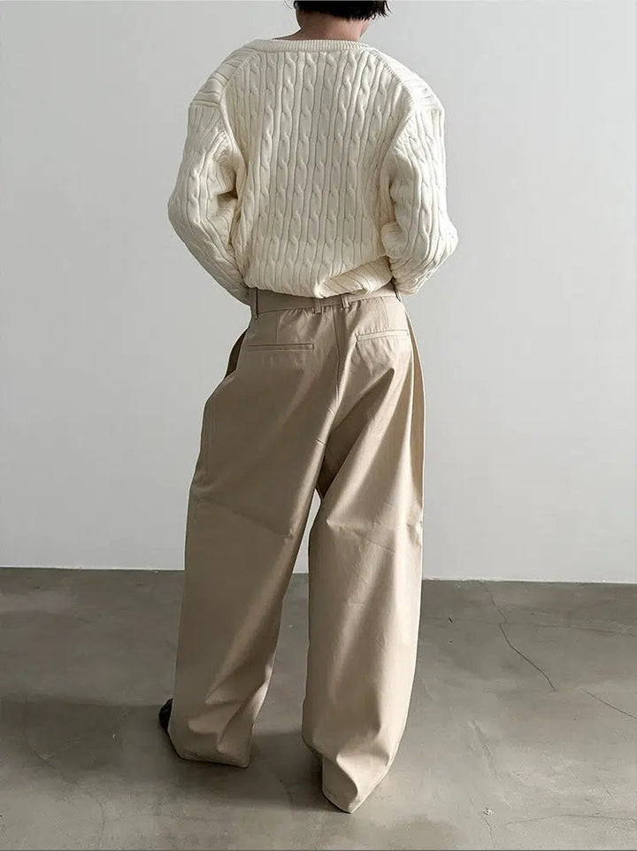 Wide-leg Straight Pleated Pants