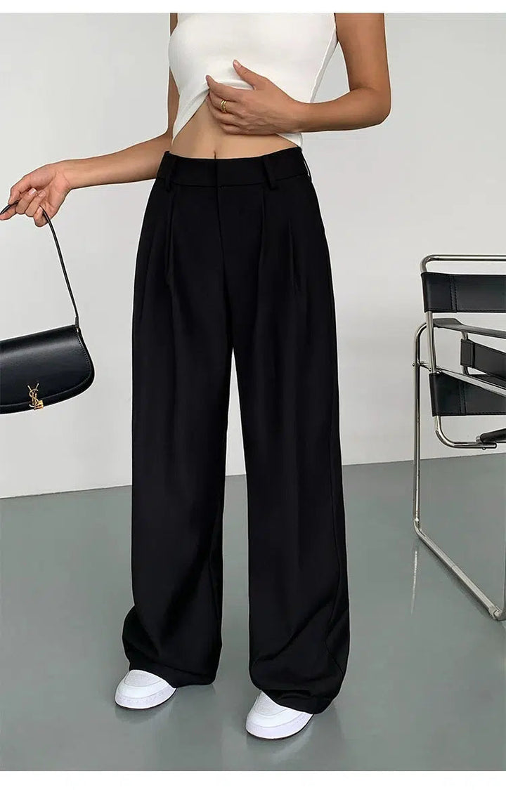 Wide-leg Straight Pleated Pants