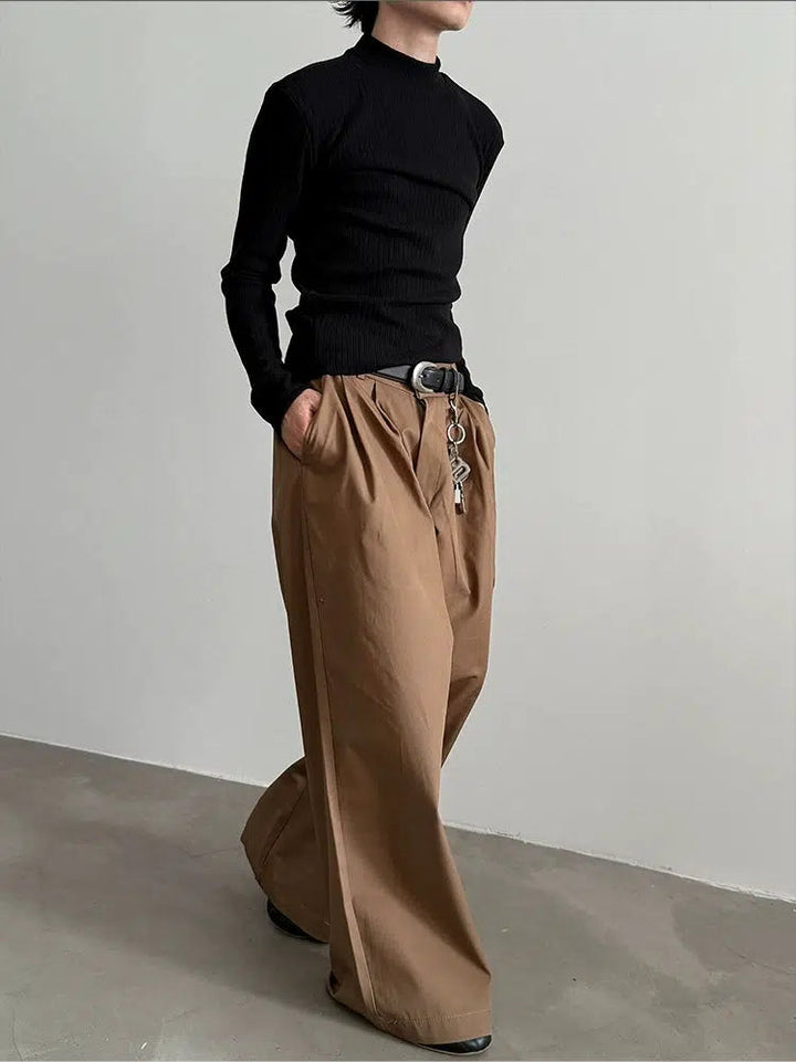 Wide-leg Straight Pleated Pants