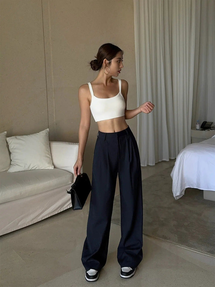 Wide-leg Straight Pleated Pants