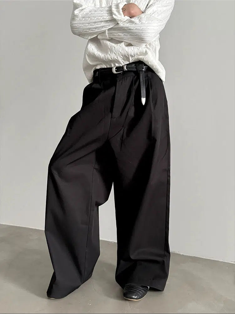 Wide-leg Straight Pleated Pants