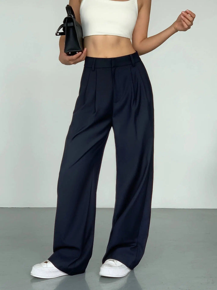 Wide-leg Straight Pleated Pants