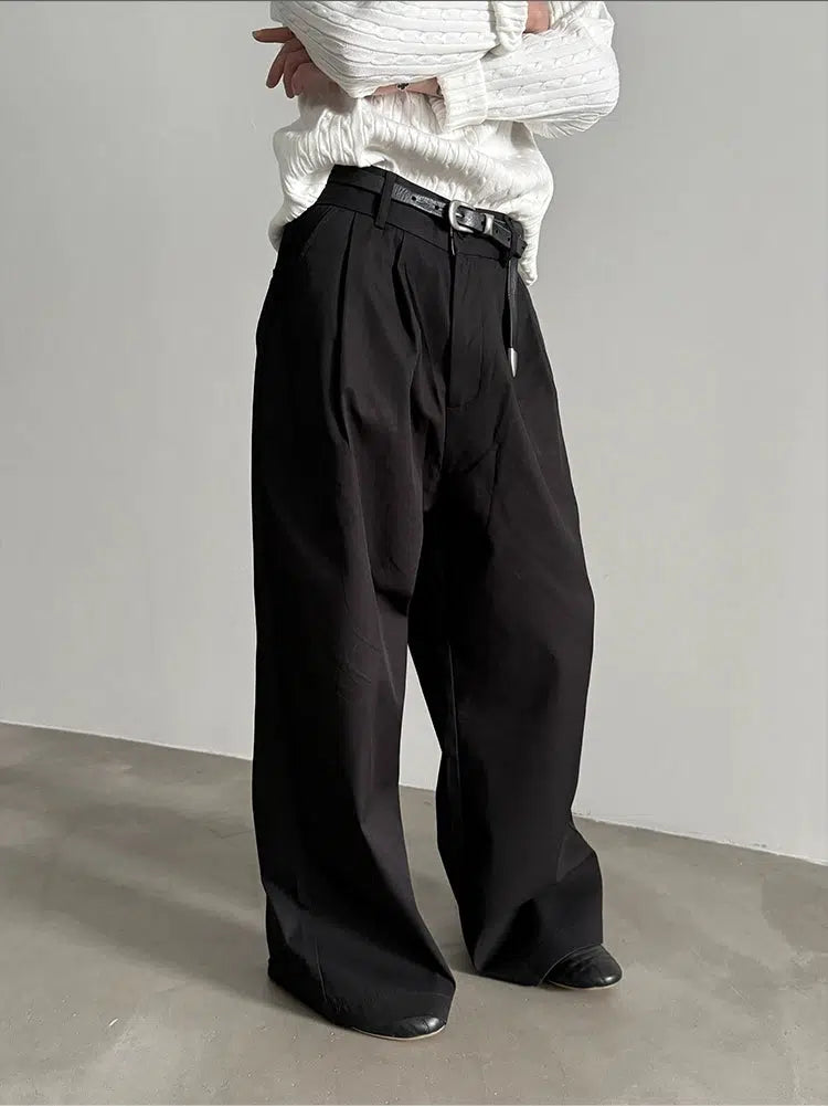 Wide-leg Straight Pleated Pants