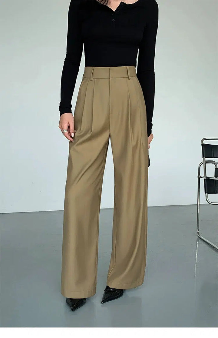 Wide-leg Straight Pleated Pants