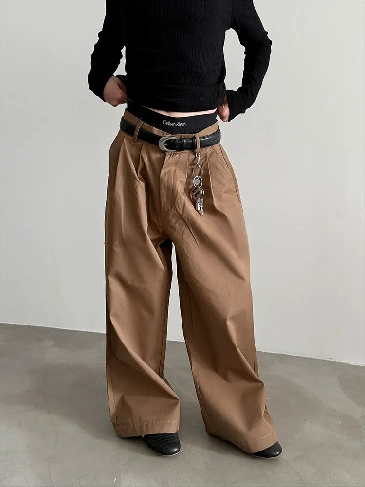 Wide-leg Straight Pleated Pants