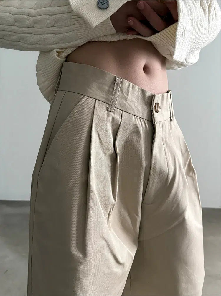 Wide-leg Straight Pleated Pants