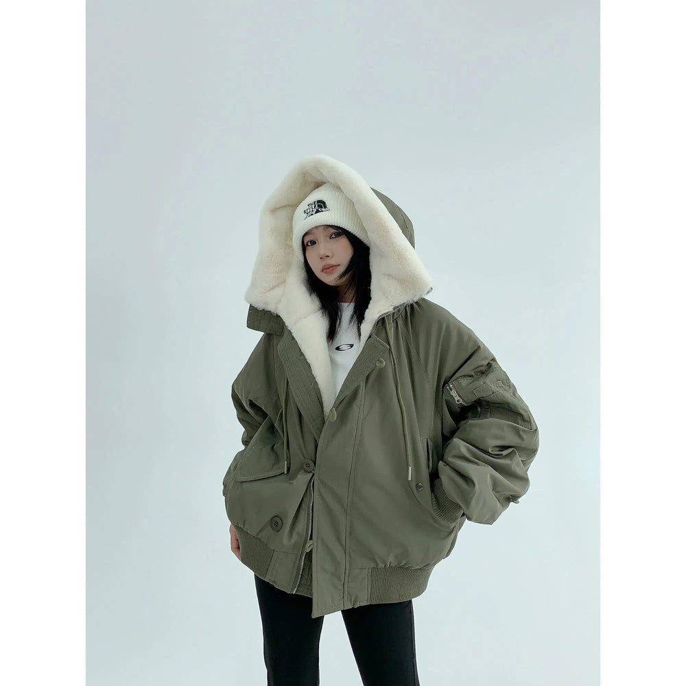 Faux Fur Trim Winter Hooded Jacket