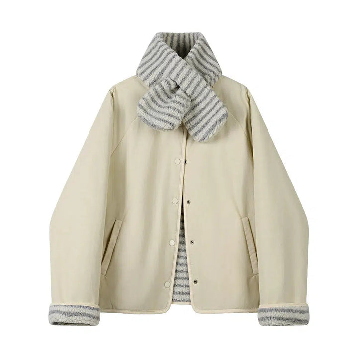 Striped Scarf Button-Up Coat