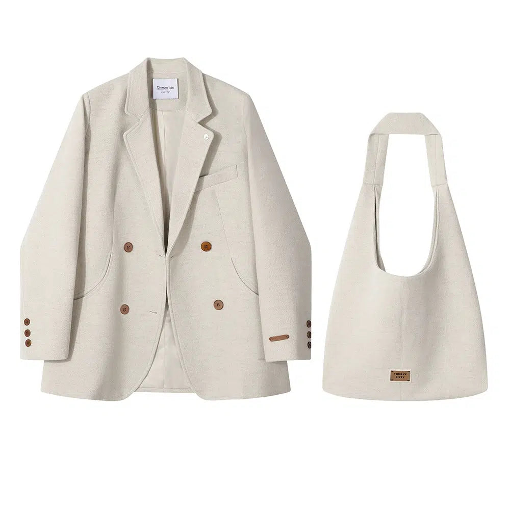 Double-Breasted Blazer with Shoulder Bag