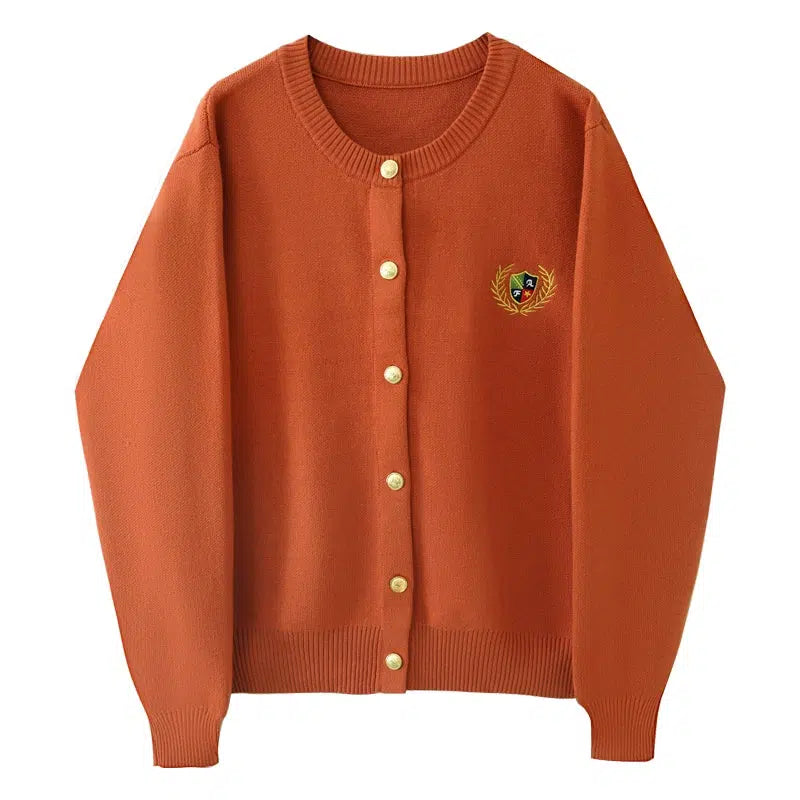 Embroidered Patch Knit Cardigan Sweater