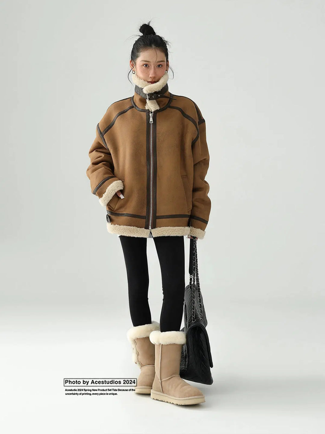 Buckle Details Shearling Lined Jacket