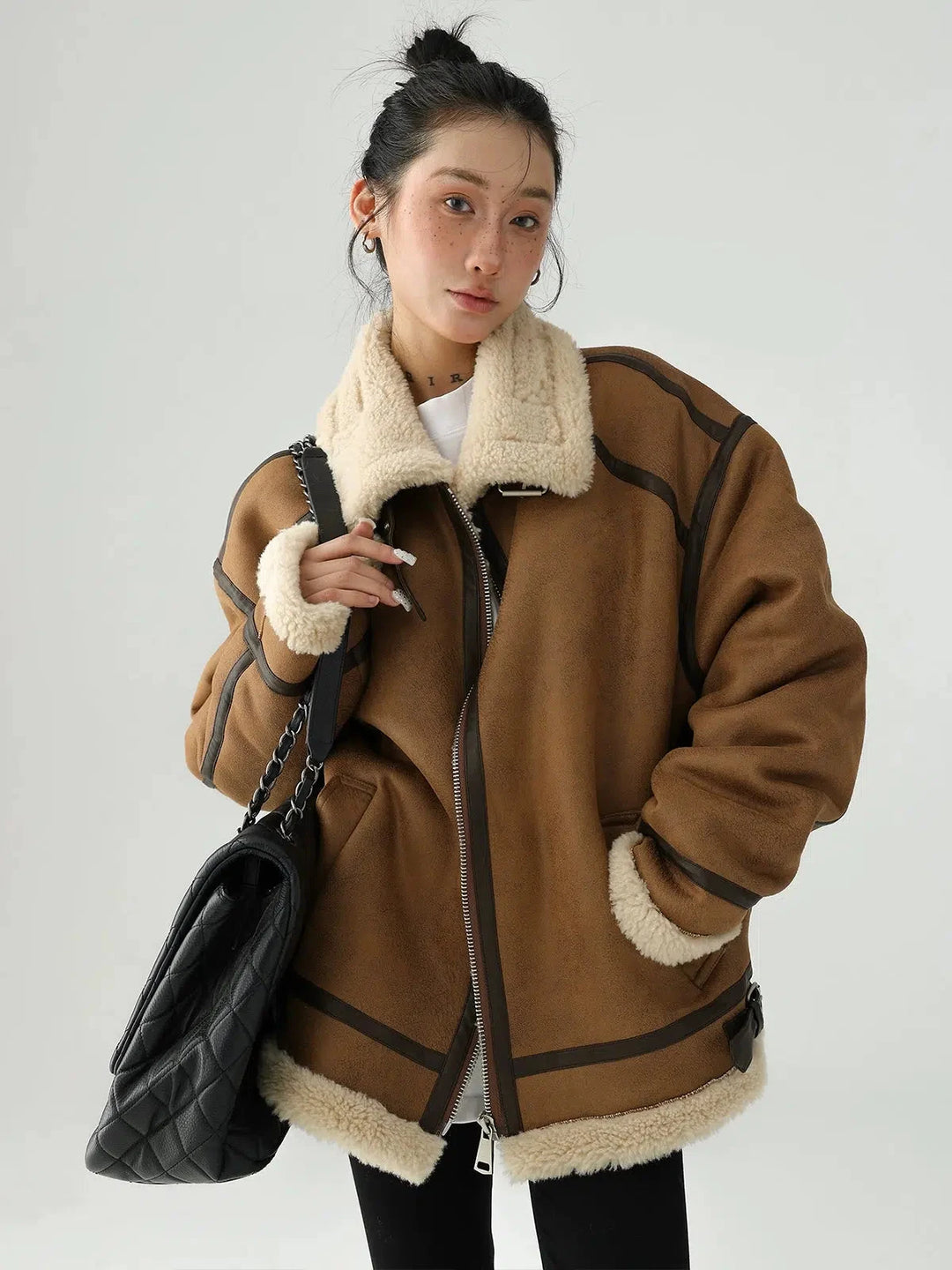 Buckle Details Shearling Lined Jacket