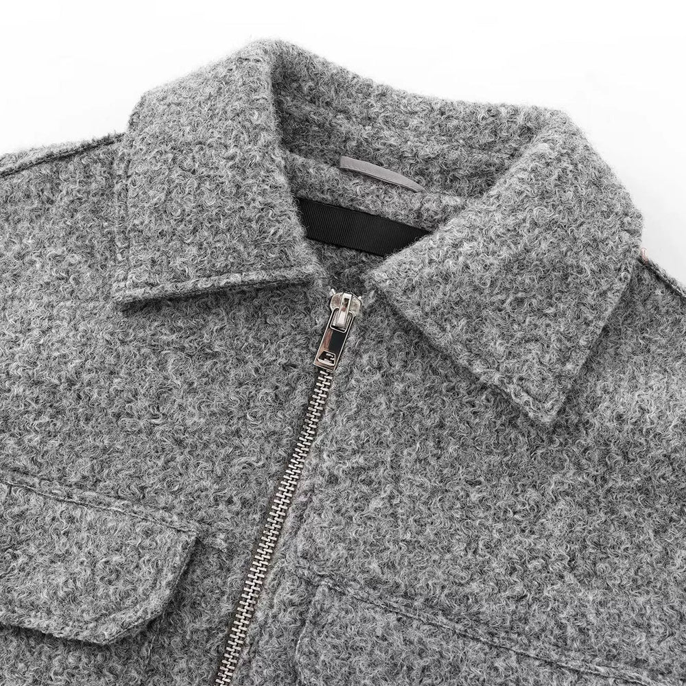 Wool Blend Pockets Zip-Up Coat