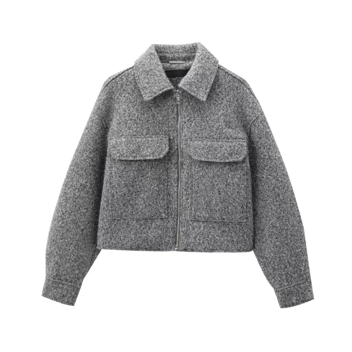 Wool Blend Pockets Zip-Up Coat