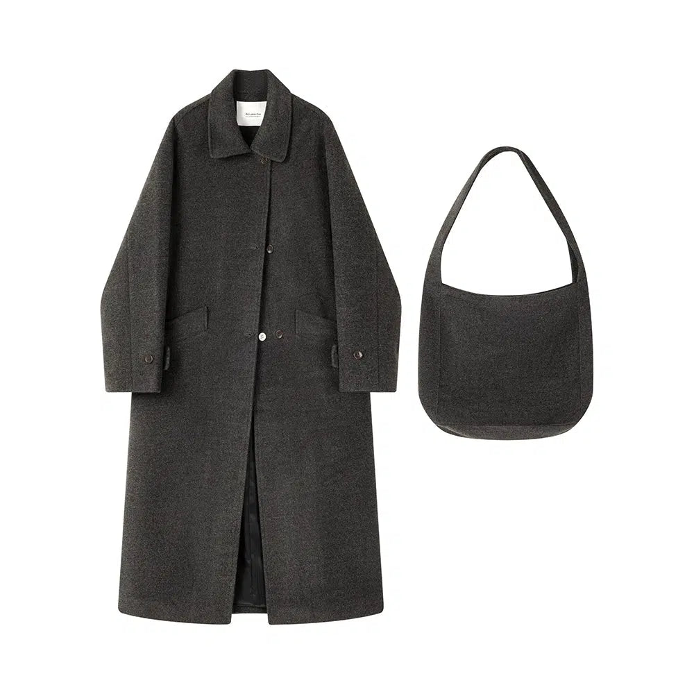 Single-breasted Lapel Long Wool Coat