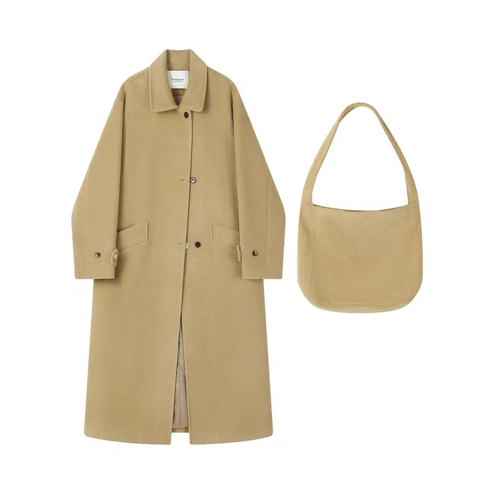 Single-breasted Lapel Long Wool Coat