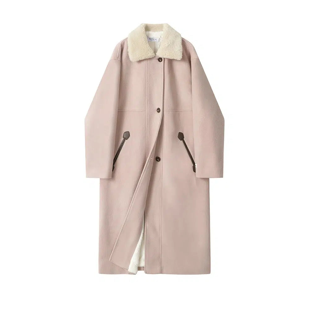 Toggle Closure Shearling Lining Wool Coat