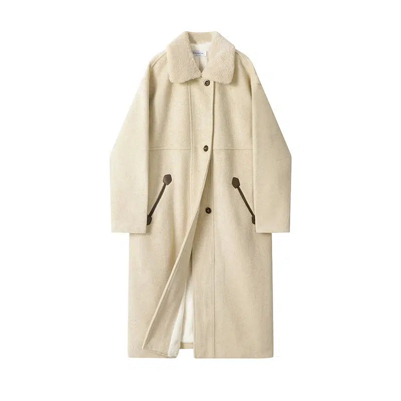 Toggle Closure Shearling Lining Wool Coat