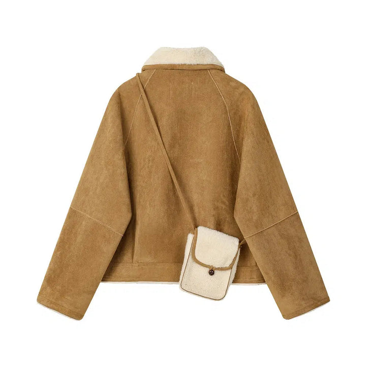 Shearling Collar Pockets Wool Coat