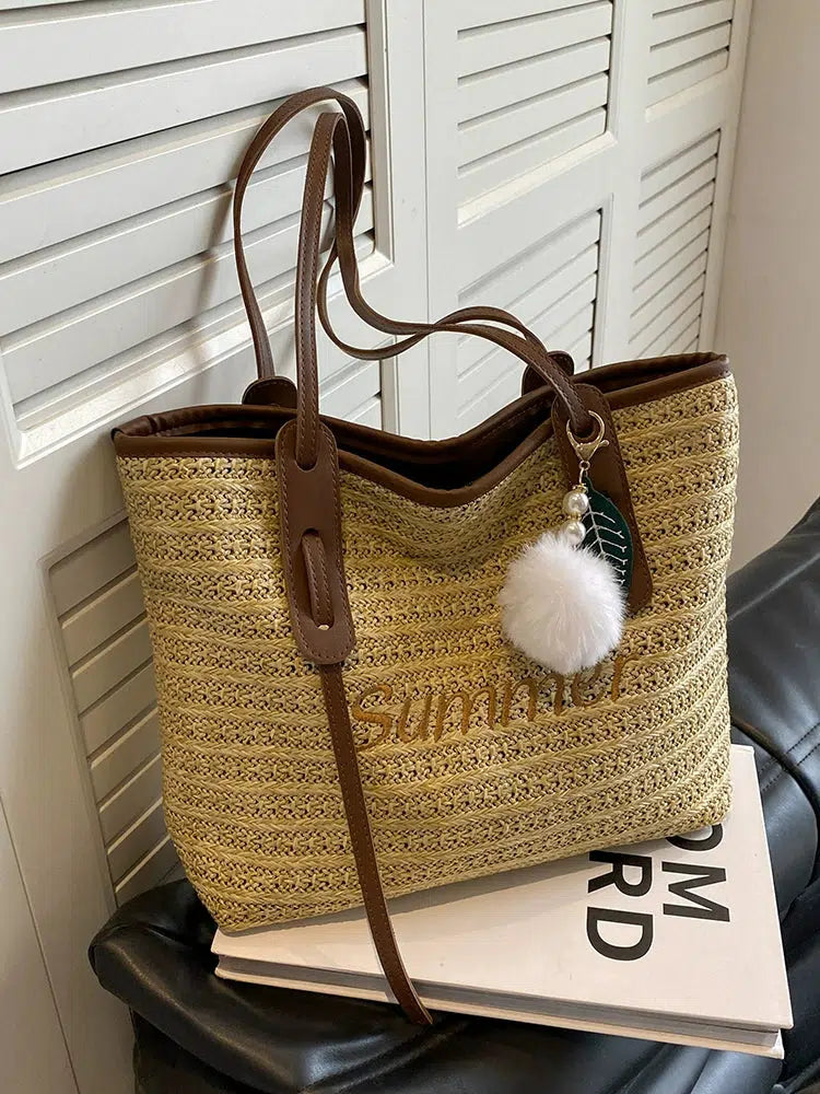 Woven Straw Bucket Shoulder Bag