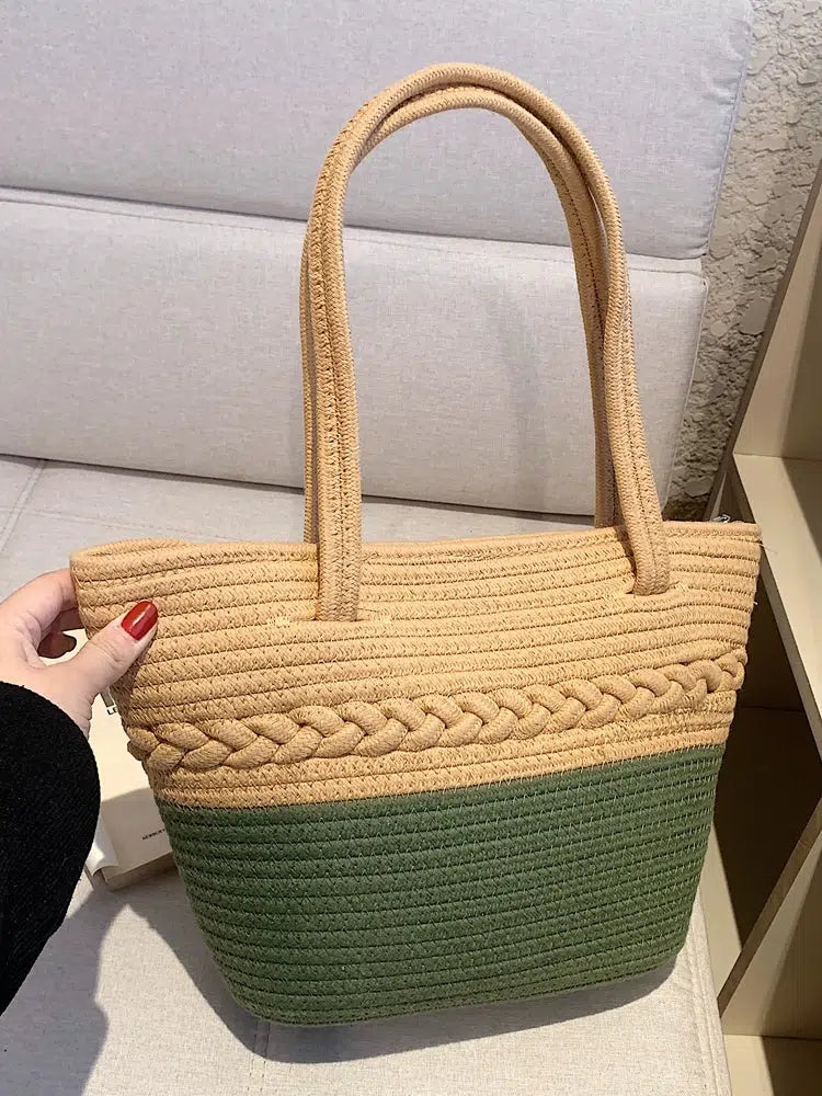 Woven Straw Cotton Tote Bag