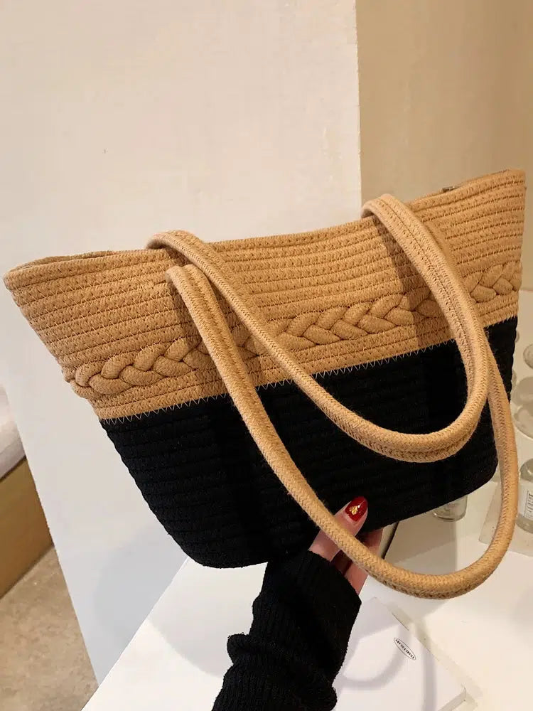 Woven Straw Cotton Tote Bag