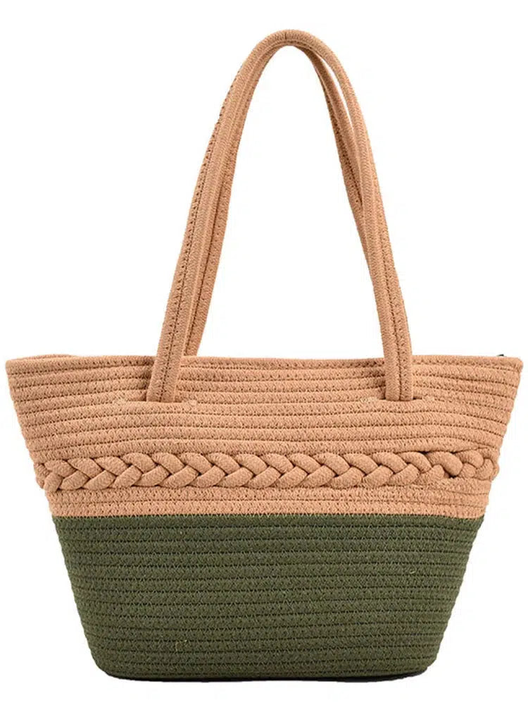 Woven Straw Cotton Tote Bag